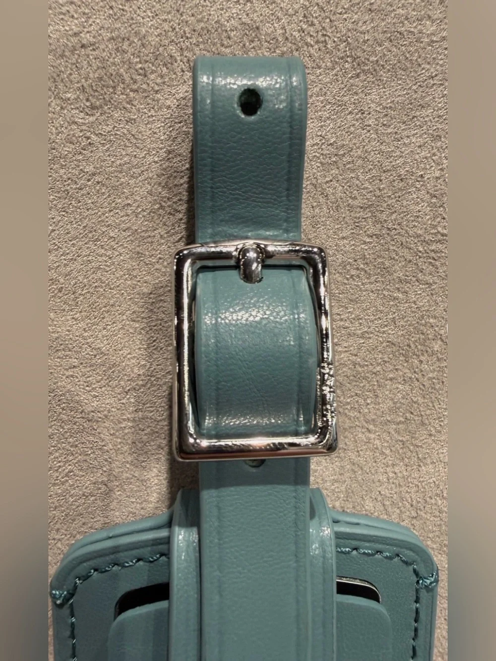 NEW Tumi 3.625” x 2.25” Leather Luggage Name Tag w/ Buckle - TEAL
